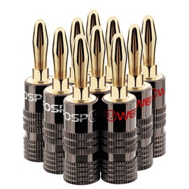 FosPower Banana Plugs 5 Pairs / 10 pcs, Closed Screw 24K Gold Plated Speaker Plug Connectors for Speaker Wire, Wall Plate, Home Theater, Audio/Video Receiver, Amplifiers and Sound Systems
