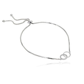 Lovve Sterling Silver Cubic Zirconia Interlocking Circles Adjustable Bolo Friendship Bracelet for Women