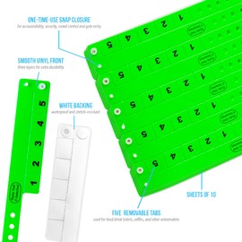 500 WristCo Neon Green 5 Tab Vinyl Cash Tag Wristbands - Wristbands for Events