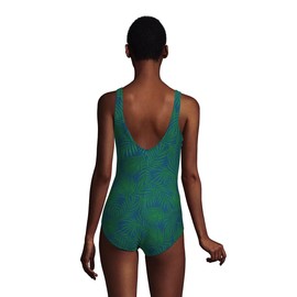 Lands' End Womens Chlorine Resistant Tugless Tank Soft Cup One Piece Swimsuit Baltic Teal Multi Palm D-Cup 6