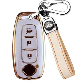 HIBEYO Key Fob Cover for Nissan Qashqai Altima Teana 2022 2023 Key Case Holder 3 Button for Nissan Accessories Smart Key Keychains for Nissan Teana-White