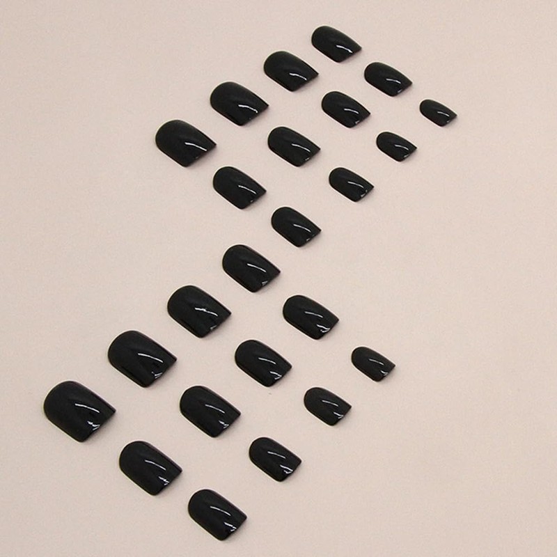 YUHENGCT ネイルチップ 黒 つけ爪 24枚入 ショート 人気 和風 可愛い 甘くクールなスタイル