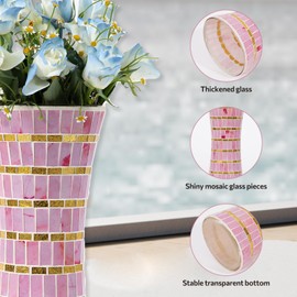 Faticdorr Mosaic Glass Vase,11.8" H, Beautiful Mosaic Pink Gold Vase for Living Room Bedroom Bouquets, Handmade, Home Decor, Pink Gold