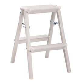 BIRDROCK HOME 2 Step Compact Steel Step Ladder - Sturdy Thin Folding Stool - Anti-Slip Steps - Great for Your Kitchen, Pantry, Closets, or Home Office - Indoor Stool - Silver (2 Step)