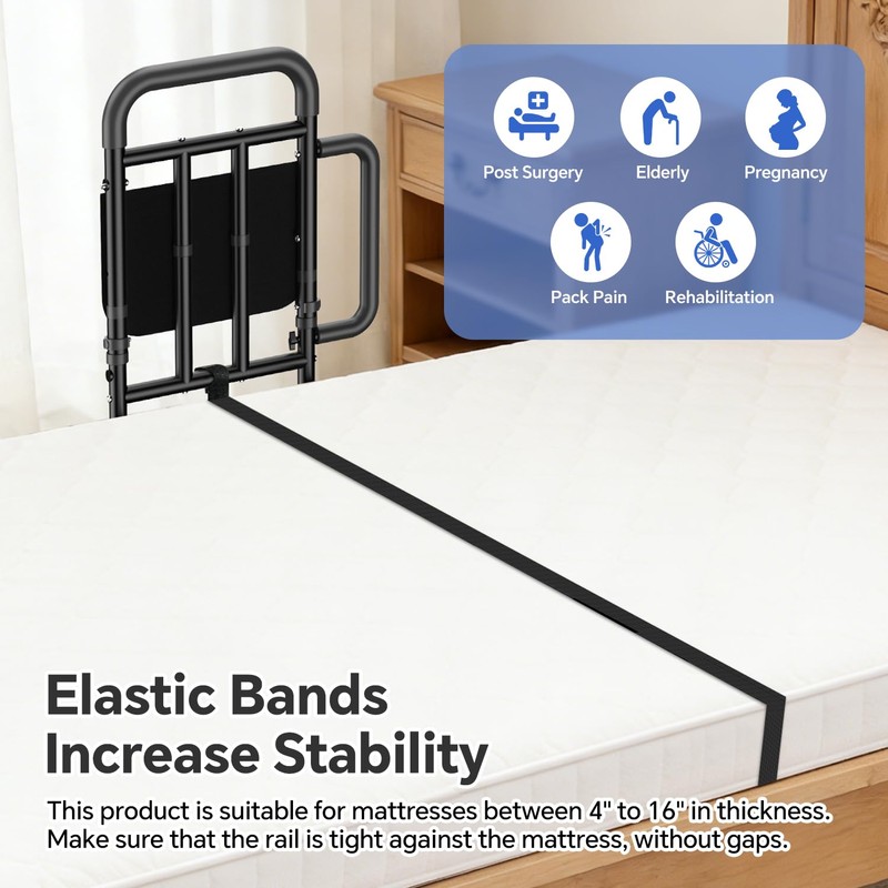 Bed Rails for Elderly Adults Safety with Non-Slip Handle，Adjustable Bed