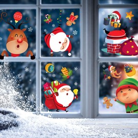 Joy Bang Christmas Decoartions, Christmas Window Clings Decoartions Xmas Window Stickers Santa Claus Reindeer Deals for Home Office Classroom Indoor Xmas Decor Winter Holiday Party Supplies