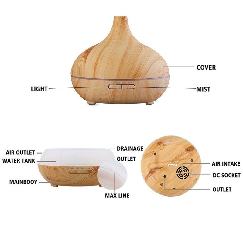 Aroma Essential Oil Diffuser, JoySusie 500ml Wood Grain Ultrasonic Cool