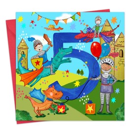 Twizler 5th Birthday Card for Boys - Knights & Dragons - Age 5 Year Old Childrens Happy Birthday Card for Kids