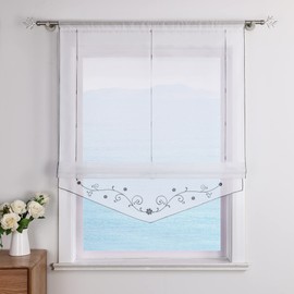 ESLIR Roman Blind with Tabs, Transparent Tab-Top Kitchen Curtains, Modern Voile, 1 Piece
