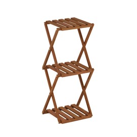 Furinno Tioman Outdoor Toolless Multipurpose Folding Display Shelf, Plant Stand, Side Table, 3-Tier, Natural