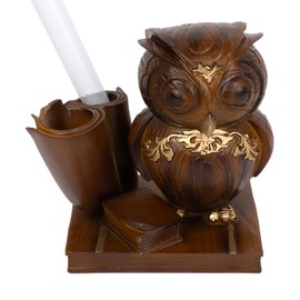 SHIDOW Owl Pen Holder, Wood Owl Pen Holder, Resin Pen Holder, for Home Office Desk (1Pcs)