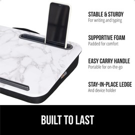 GORILLA GRIP Laptop Lap Desk with Phone Holder, Pillow Cushion Desks Fit Laptops up to 15.6", Gifts for Home, Portable Travel Workstation, Tray Ledge Keep Computers in Place, Marble Pattern