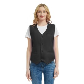 TOPTIE Waiter Uniform Unisex Button Vest For Supermarket Clerk & Volunteer-Black-US Size M
