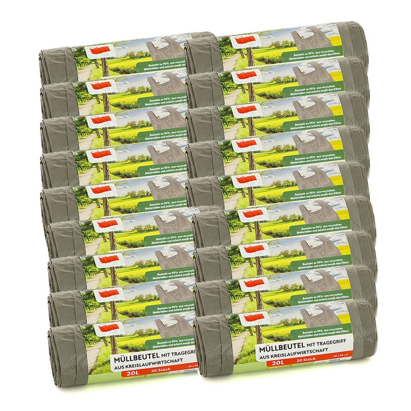 Bin Liners with Carry Handle, Grey, 95% Recycled Material (Grey
