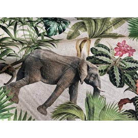 LushFabric Safari Zoo African Animal Digital Print Fabric Tropical Jungle Palm Flower Leaf Culla Linen Look Material - 138cm Wide Canvas (2 Metres)