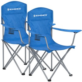 SONGMICS Set of 2 Folding Camping Chairs, Comfortable, Heavy Duty Structure, Max. Load Capacity 330 lb, Outdoor Chair with Cup Holder, for Camping, Garden, Fishing, Terrace, Blue UGCB08BU