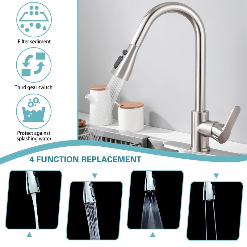 Hsmhose Kitchen Faucet Head Replacement 4 Modes, Pull Down Faucet