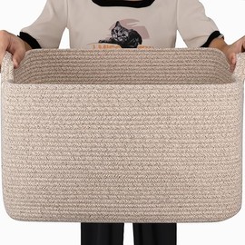65L Large Storage Basket, Cotton Rope Woven Blanket Basket, Toy Storage for Baby Room, Living Room, Brown