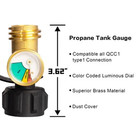 DOZYANT Propane Tank Gauge Level Indicator Leak Detector for 5lb-40lb Propane Tanks, Universal for BBQ Gas Grill, Cylinder, RV Camper, and More Appliances, Type 1 Connection, 2 Pack
