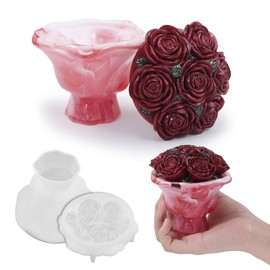Epoxy Resin Storage Box Silicone Molds Rose Bouquet Jar Rose Shape Candle Jar with Lid Concrete Mold Cement Jesmonite Planter Candlestick Craft Gift Resin Jewelry Container Flowerpot Casting Mold