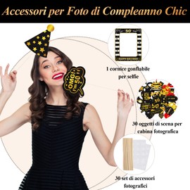 SPOKKI Pack of 30 Photo Booths, Photo Props, Birthday Set, Gadgets for Adults, Birthday Party Accessories with 1 Inflatable Frame for Selfies (50 Years)