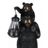 Rustic Black Bear Carrying Cub On Shoulder Statue Solar LED