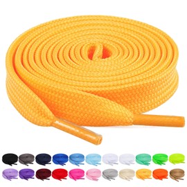 Booyckiy 2 Pairs Flat Shoe Laces for Sneakers, 2/5" Wide Athletic Shoelaces, Yellow 52 inch(132cm)