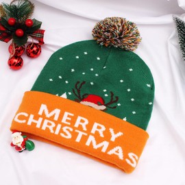 Enrwin Women and Men Autumn and Winter Happy New Year Knitted Hat Thick Soft Warm Chunky Beanie Crochet Beanie for Christmas (Style03-Christmas Color)