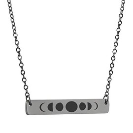 FashionJunkie4Life Phases of The Moon - Stainless Steel Horizontal Bar Necklace with All Moon Phases, 18" Chain