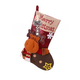 newnavat 18 Inch Plaid Christmas Stockings: Deer, Bear, and Other Animal Designs - One Piece Felt Large Plush 3D Reindeer Snowman Hanging Stocking for Girls Boys - Xmas Tree Mantel Party Decor (Deer)