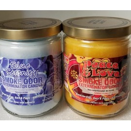 Smoke Odor Exterminator 13oz Jar Candle, Blue Serenity 2 Pack. Includes Blue Serenity and Peace & Love.