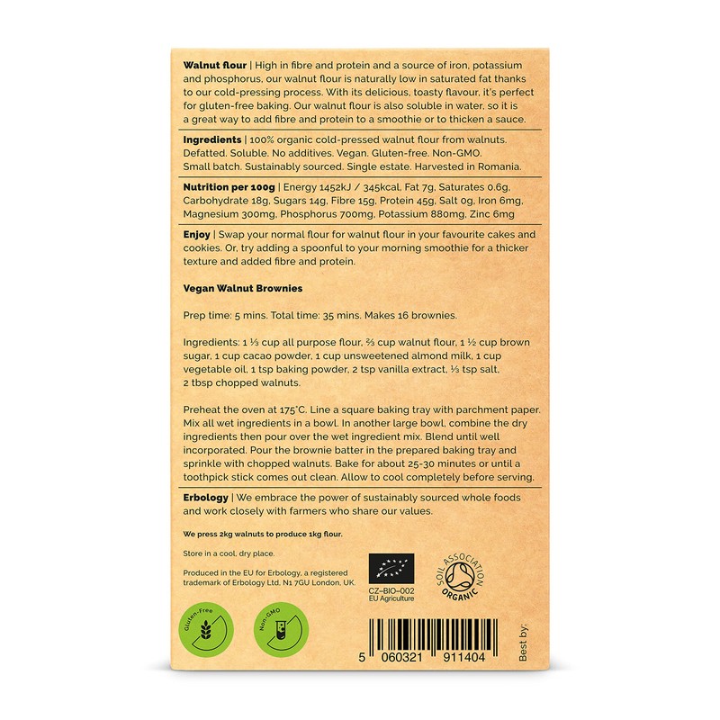 100% Organic Walnut Flour 300g - Cold-Pressed Raw Walnuts -