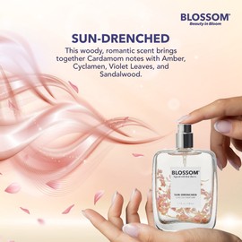 Blossom Unisex Eau De Parfum Spray Perfume for Women, TikTok Perfume Fragrance, Infused with Real Flowers, Made in USA, 1.7oz (Amber, Citrus, Cardamom, Ylang-Ylang), Sun-drenched