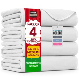 Utopia Bedding Washable Underpads 34" x 36" (Pack of 4), Waterproof Reusable Heavy Absorbency Incontinence Bed Pads for Adults, Kids, Elderly and Pets, Bedwetting Pads for Sofa and Couch (White)