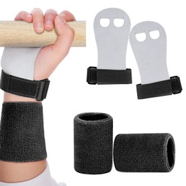 2 sets Gymnastics Hand Grips Gloves Wristbands, Gymnastic Hand Grips Gymnastic Bar Palm Protection and Wrist Support Sports Accessories for Boys Girls Youth Kids Workout and Exercise (black, M)