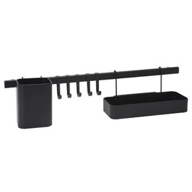 Küchen-Wand-Organizer aus Metall, 60 cm, mattschwarz, Wandmontage, Aufbewahrungsstange mit 5 Haken, Küchenutensilienhalter und Gewürzregal, 8-teiliges Küchen-Aufbewahrungs-Set