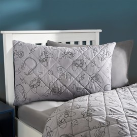 OHS Single Quilt Covers Gaming Pinsonic, Ultra Soft Warm Fabric, Modern Comfortable Gaming-Themed Pattern Duvet Set with Pillowcase For Kids, Grey - Single Size