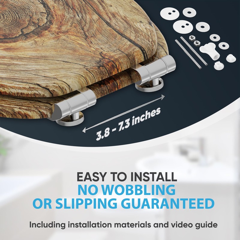 SANILO Wooden Toilet Seat with Soft Close [ROUND] - Decorative,