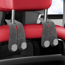 Hovom 2PCS Car Seat Headrest Hook, Purse Hooks for Cars, Leather Auto Seat Hanger for Grocery Bag Handbag Coat Umbrella, Headrest Hanger Storage Organizer Car Accessories (Gray, Double Hooks)