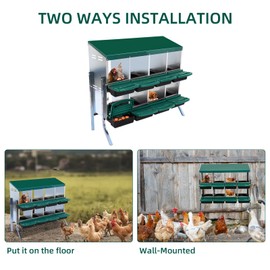 Chicken Nesting Boxes, 8 Compartments Nesting Box for Chickens Egg Laying, Chicken Laying Boxes with Roll Out Egg Collection, Vented Holes for Outdoor Chicken Coop, Green, with Legs