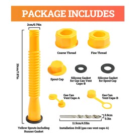 Zlirfy 1 Kit Gas Can Spout Replacement,Gas Can Flexible Pour Nozzle with Gas Can Vent Caps,Gas Can Nozzle,Spout Cover,Thick Rubber Pad,Bendable Nozzle Kit,Suitable for Most 1/2/5/10 Gal Oil Cans