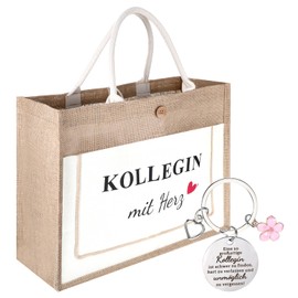 ROOMHUAWAY Geschenk Kollegin - Jutetasche mit Metall Schlüsselanhänger, Kollegin Geschenke, Abschiedsgeschenk Kollegen, Dankeschön Geschenke, Ruhestand/Renteneintritt Geschenk Frau