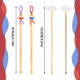 Threlaco 8 Pcs Bamboo Ear Picker Ear Cleaning Spoon Cute Doll Goose Feather Wood Ear Pick Chinese Ear Scraper Wax Removers Cleaning Tool for Adult (Cute Style,105mm, 135mm)