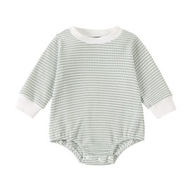 YEHOOM Baby Bubble Fall Romper Unisex Infant Boy Girl Clothes Outfit Newborn Spring Winter Waffle Cotton Long Sleeve Bodysuit (Green, 3-6 Months)