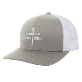 Trenz Shirt Company Christian Chosen Cross Embroidered Mens Adjustable Snapback Mesh Back Trucker Hat, Sports Grey/White