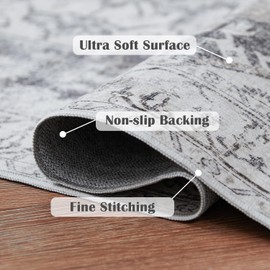 jinchan Area Rug 8x10 Washable Rug Vintage Rug Indoor Floor Cover Grey Multi Print Distressed Carpet Gray Thin Rug Chenille Mat Accent Rug Lightweight Kitchen Living Room Bedroom Dining Room