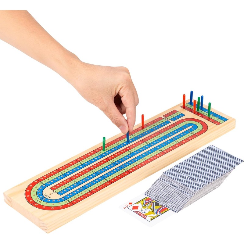 Wooden Cribbage Board Game Set with Playing Cards & Pegs