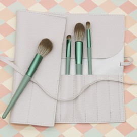 Organizador de brochas de maquillaje, organizador de brochas de maquillaje, bolsa de cosméticos, bolsa de viaje portátil para cepillos con ruedas, bolsa de almacenamiento de brochas de piel sintética con correa para el cinturón, Gris