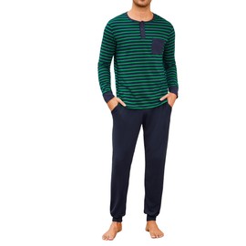 Leversic Mens Pyjamas Set Cotton Winter Pajamas for Men Long Sleeve Henley Shirts Pajama Tops With Full Length Sleep Bottom Men Sleepwear Set S-3XL(Dark Green,M)