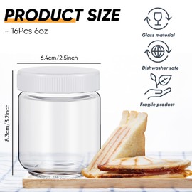 Baderke 16 pcs Clear Glass Jars with Plastic Lids for Yogurt Maker Reusable Glass Mason Jars Glass Canning Yogurt Container Yogurt Jars for Greek Yogurt Machine Jam Spices Herbs Food storage (6 oz)